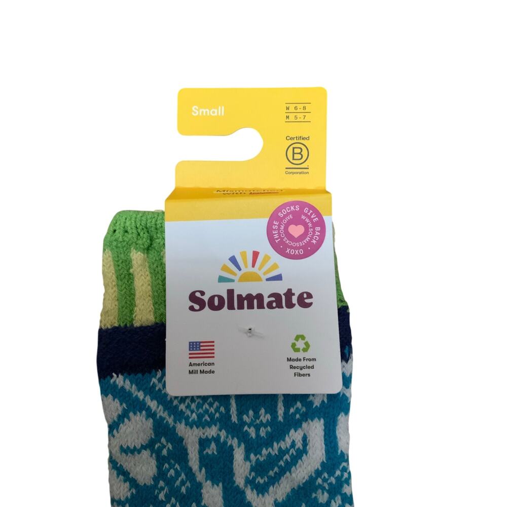 Solmate Socks Small Crew Multicolor Mismatched Eco Knit USA Made NWT - Picture 4 of 4